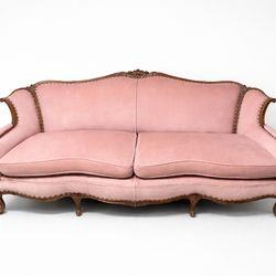 Antique victorian Rococo Revival hand carved pink velvet couch
