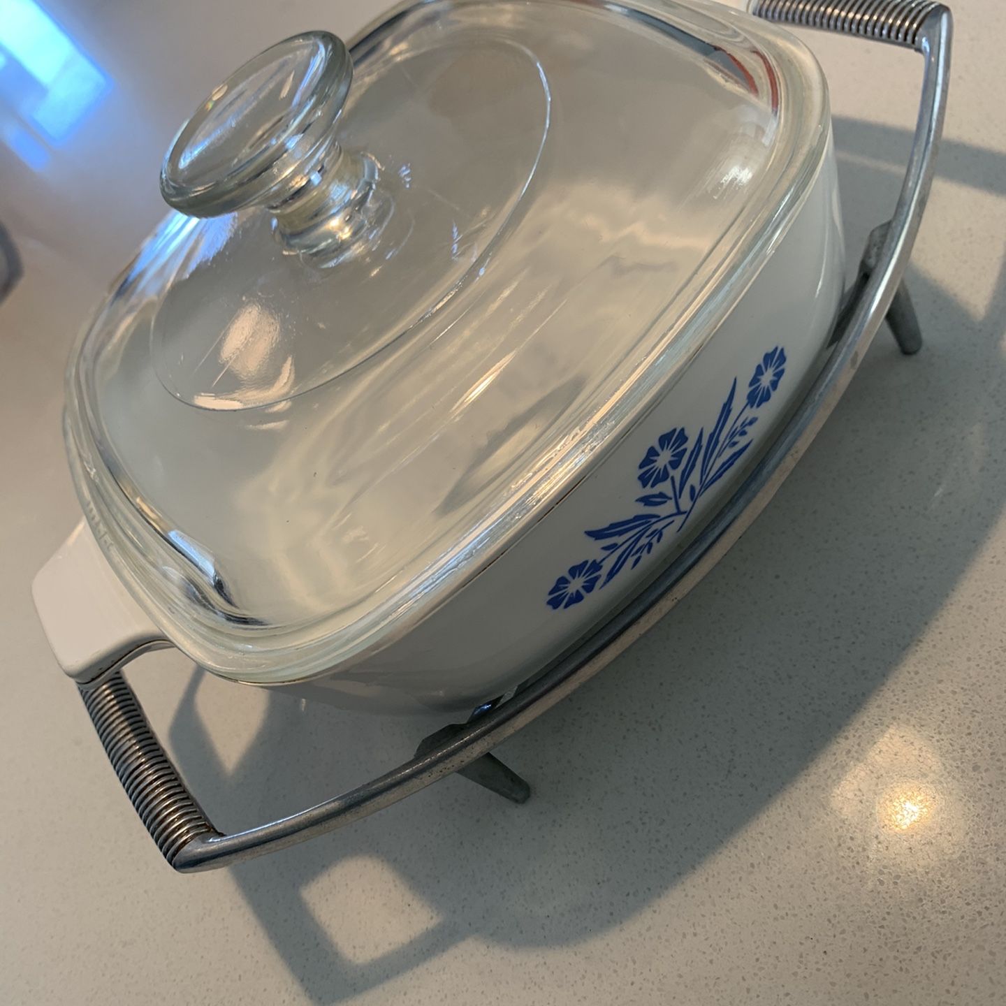 1qt Vintage Pyrex Corningware Glass with Stand Blue Cornflower