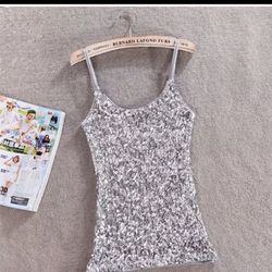 spaghetti strap tanks crop top women corset tops bling camis for woman sexy v neck cropped feminino   Silver One size  Message me if you are intereste