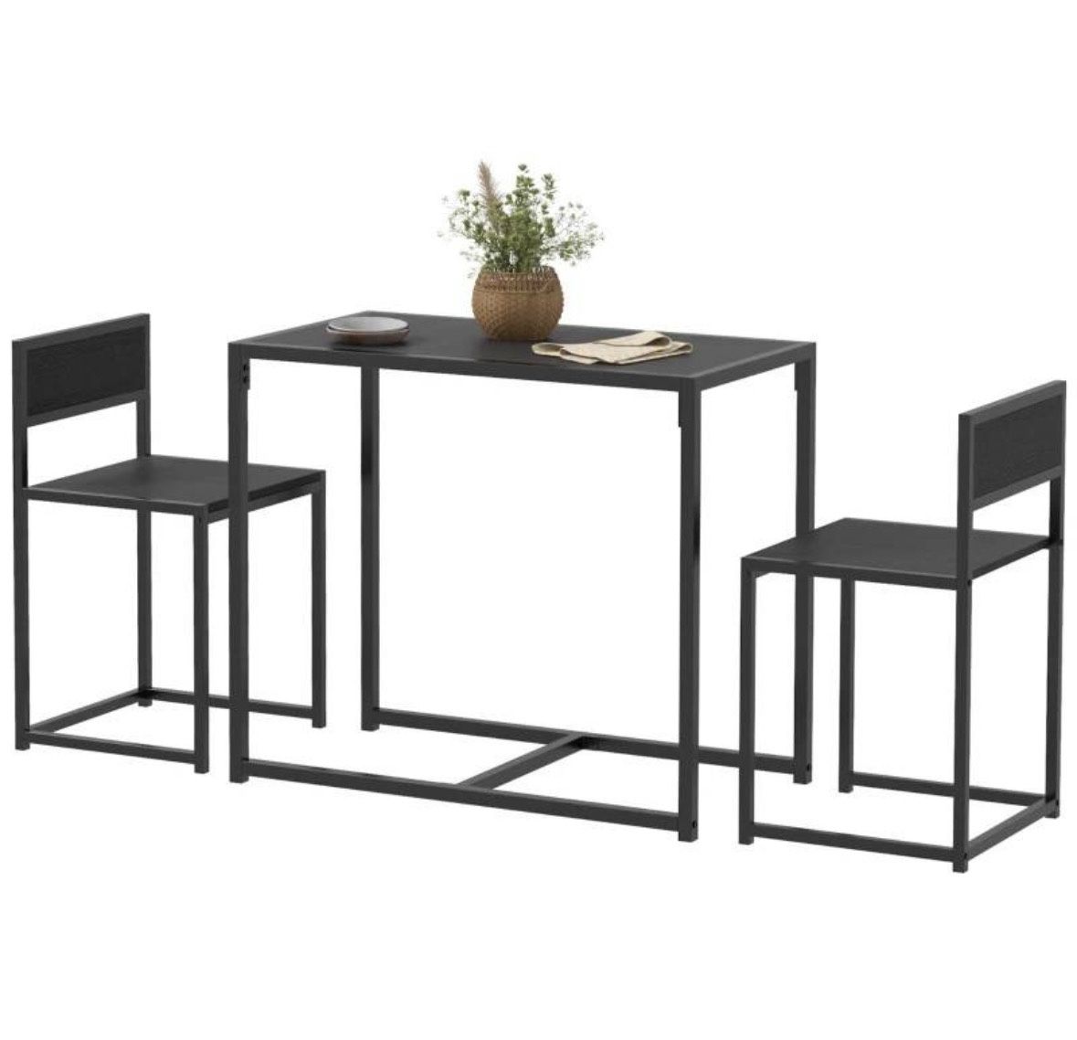 HOMCOM 3-Piece Industrial Kitchen Table Set with Rectangular Table and 2 Dining Chairs, Black (New)