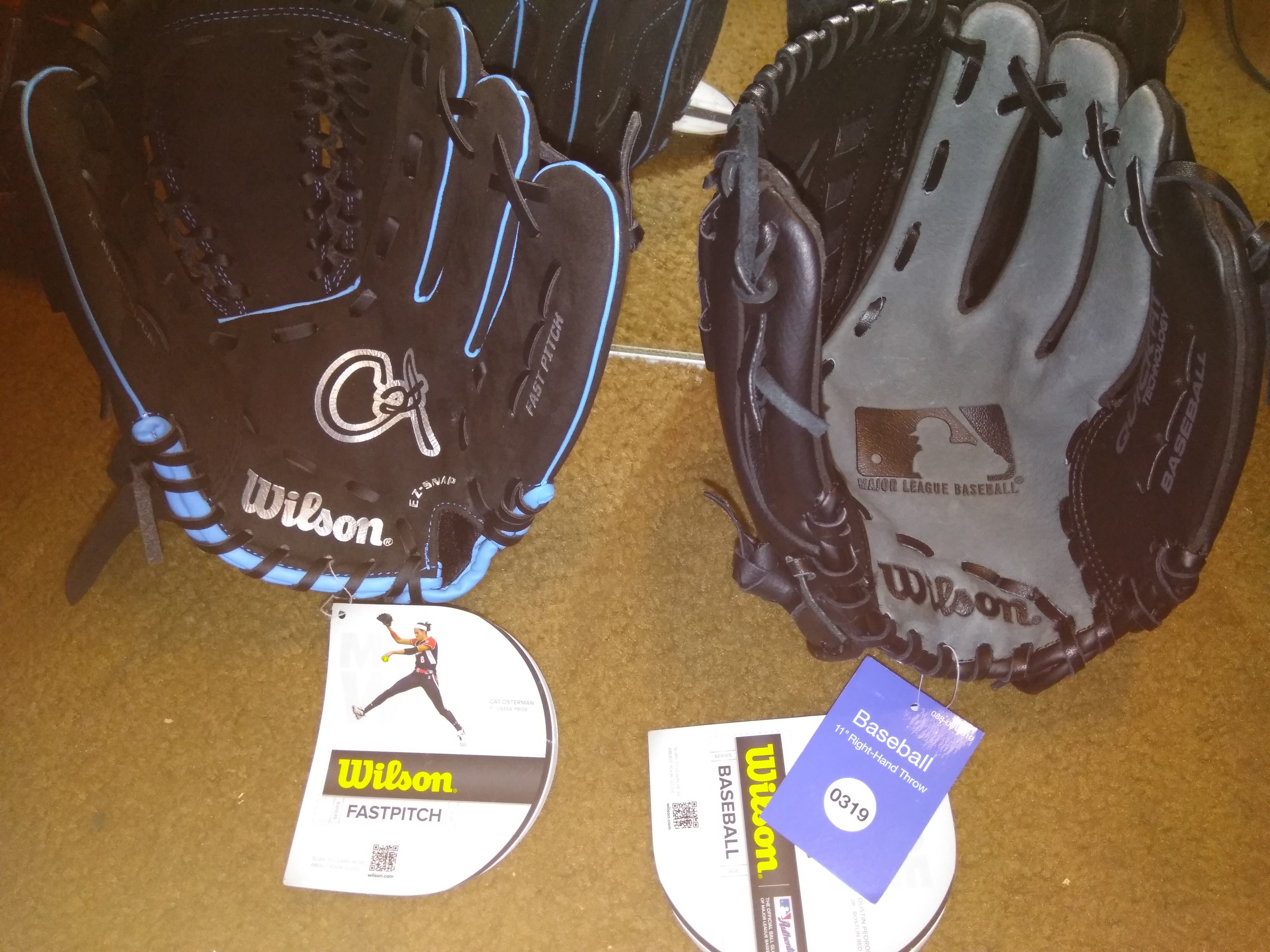 Baseball gloves and softball gloves