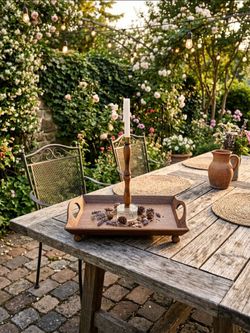Vintage hand-turned wooden taper candlestick holder mounted on a glass base