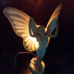 Angel Statue/light With Cool Colored Bulb 