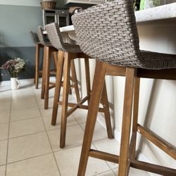Wicker And Wood Counter Bar Stools