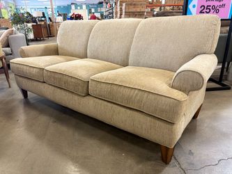 FLEXSTEEL Heathered Beige Plush 3 Seat Sofa