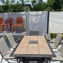 Outdoor Patio Aluminum Table With 6 Outdoor Patio Aluminum Stackable NEW Chairs 