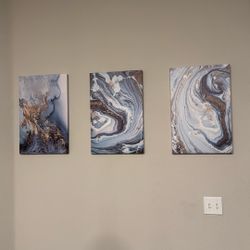 blue gold and white canvas wall art