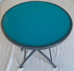 Round Folding Side Table - Blue & Teal - Excellent Condition - 20” Height, 18” Diameter
