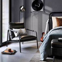 Songmics Home - Collection – Metal-Framed Accent Armchair with Synthetic Leather and Stitching - Bla