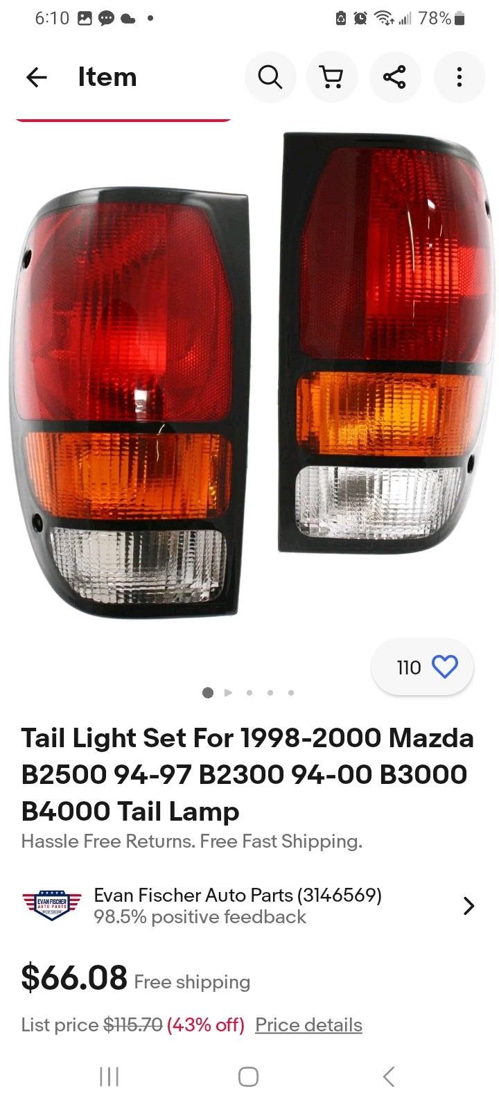 Mazda tail lights left and right 