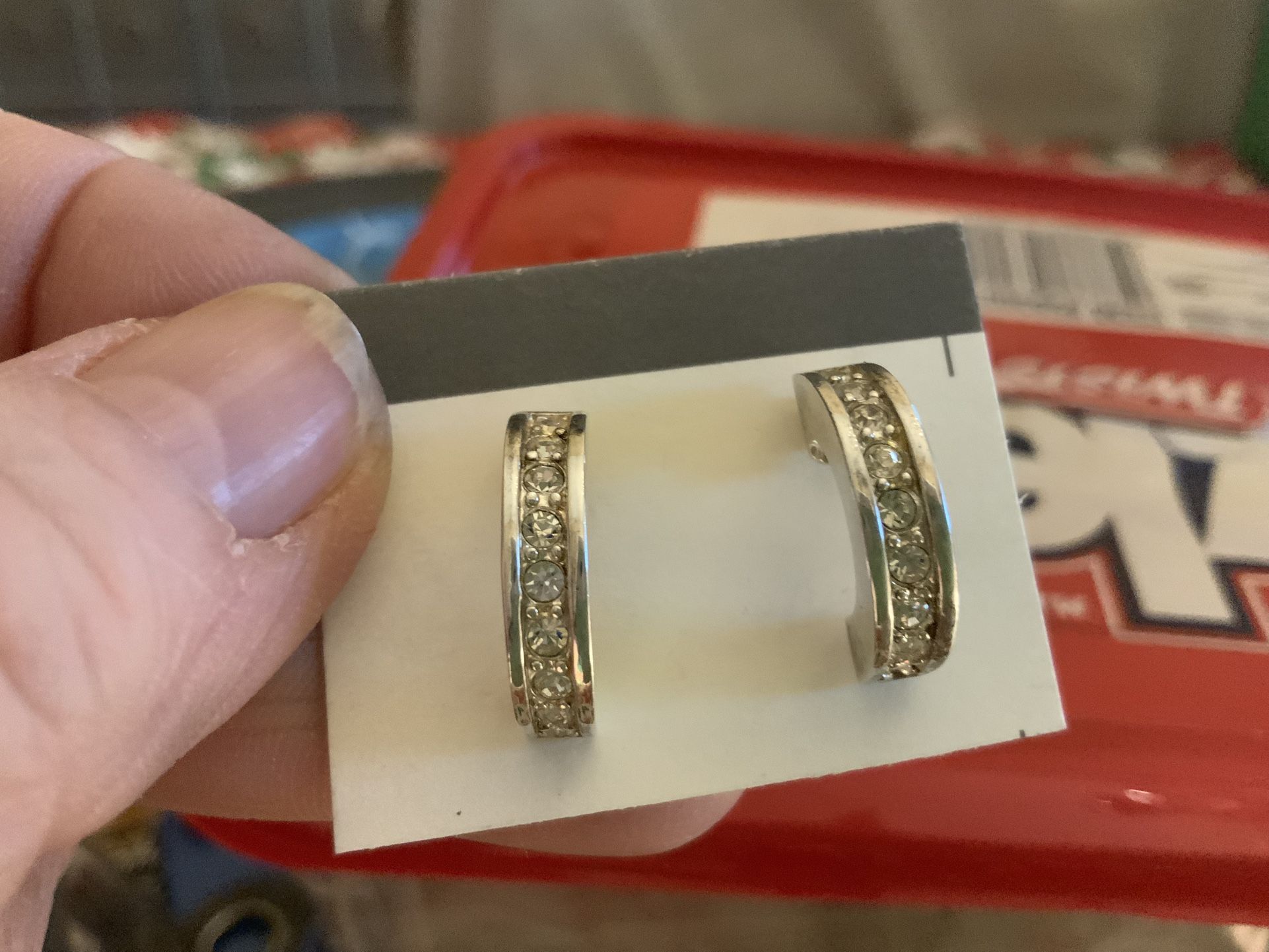 Silver/rhinestone Hoop Earrings 