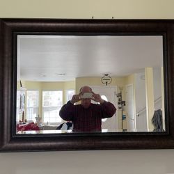 Walnut Beveled Rectangular Wall Mirror.