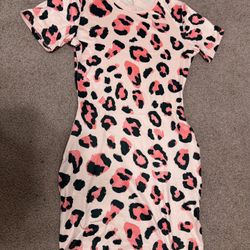 New small pink cheetah  leopard print t shirt dress 80s vintage short dress mini