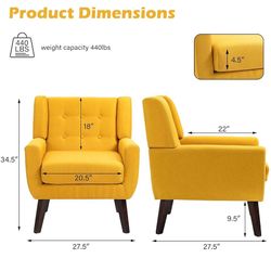 Accent Chair, Modern Upholstered Armchair Mid-Century Arm Chair in Fabric for Living Room, Comfy Single Sofa Seats Button Tufted Reading Sea