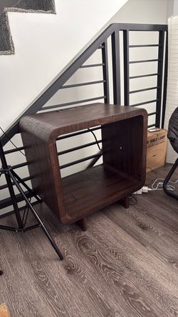 MCM Dark Wood Cube Side Table with Shelf