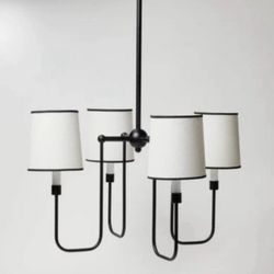 4-Arm Chandelier - Threshold designed with Studio McGee: Black-Tone Metal with Trim and White Shades Uses 4 max. 40-watt bulbs (not included)