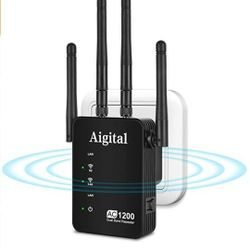 WiFi Extender, Aigital 1200Mbps WiFi Booster 2.4G&5G Dual Band WiFi Repeater, Wireless Signal Amplifier, Coverage up to 1200Sq.ft and 25 Devices, (Rou