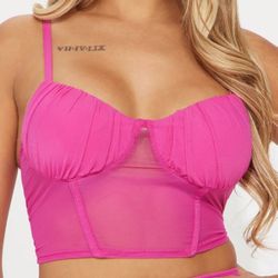 Fashion Q Bright Pink Transparent Corset Crop Top - Size L 