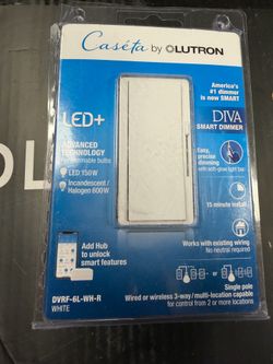 Lutron Diva Smart Dimmer Switch for Caseta Smart Lighting, 150-Watt LED, White (DVRF-6L-WH-R