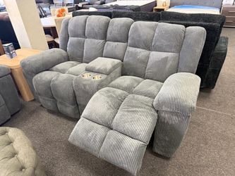 Gray Corduroy Reclining Loveseat with Console