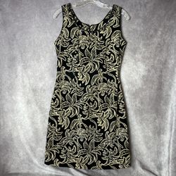 Haven Bleu Black Beige Tropical Leaf Sheath Sleeveless Dress – Women’s Small