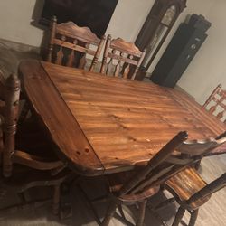 Wood Table With 6 Chairs 