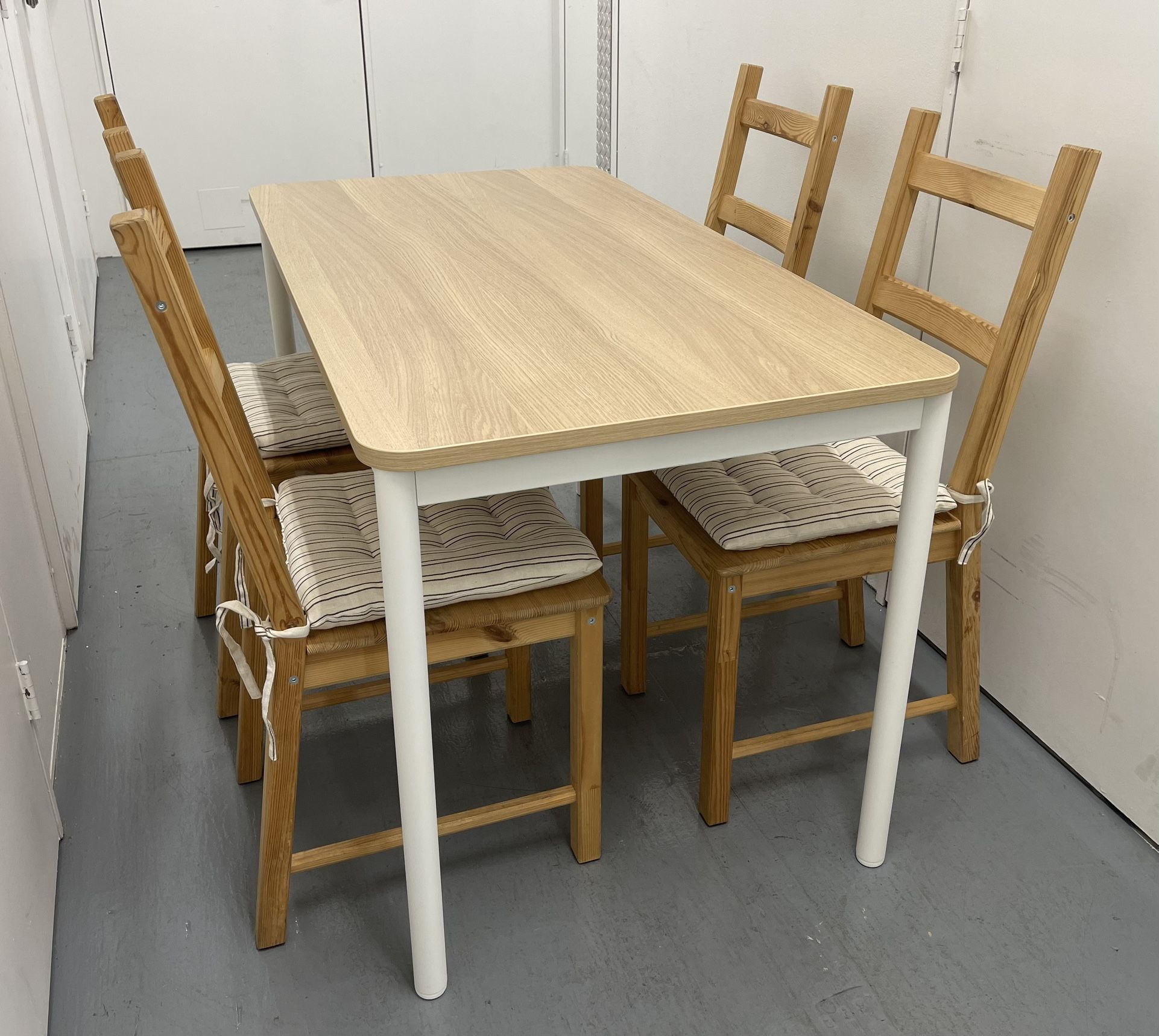 In Like New Condition IKEA Dining Set, Including The TOMMARYD Table, 4 IVAR Chairs, And 4 Cushions