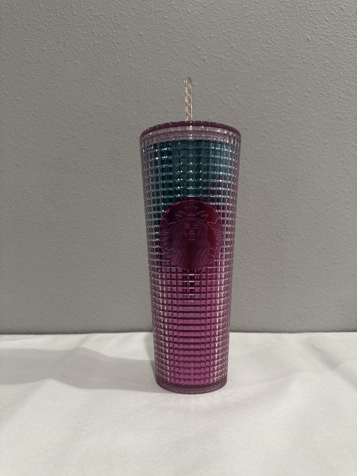 Starbucks 2021 Gradient Ombre Pink and Blue Grid Tumbler