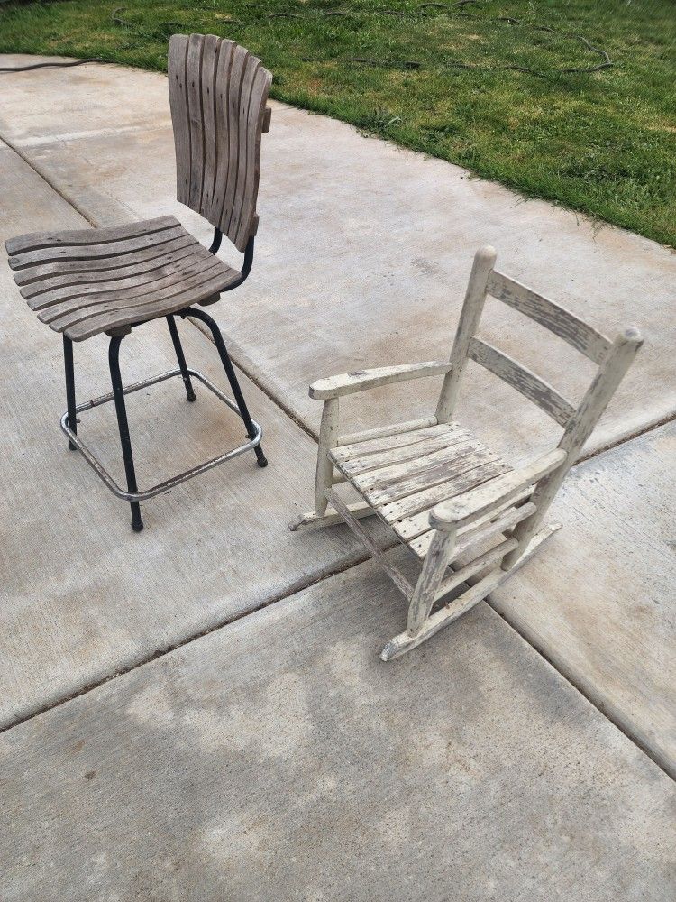 Antique / Vintage Child's Rocking Chair And High Chair