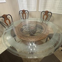 Dining Table & Chairs Set (Round glass dining table)– Good Condition