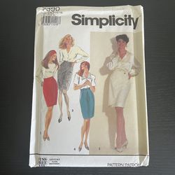 Simplicity Sewing Pattern 7390 Size 12-18 High Waisted Skirt Vintage 1991