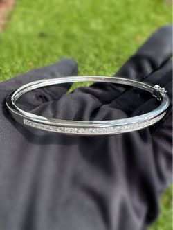 14K White Gold 2.5CTW Natural Diamond Princess Cut Bangle Tennis Bracelet 7” 3mm
