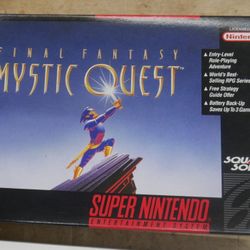 Final Fantasy Mystic Quest (Super Nintendo SNES) Complete in Box w/ Map open box.
