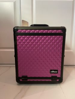 Purple/Pink Rolling Makeup Train Case – 4 Drawers – Professional Beauty Case