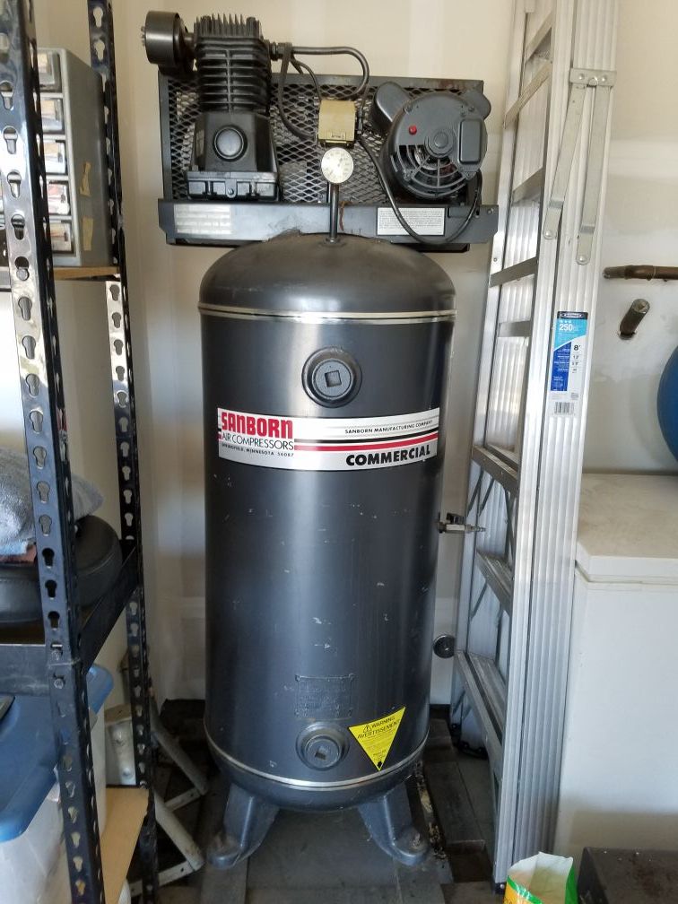 Sanborn air compressor commercial grade 5 horse 60 gallon tank