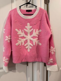 Pink Snowflake Knit Winter Sweater