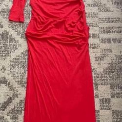 NWT Nicole Miller one shoulder maxi  dress with thigh slit in red size 10