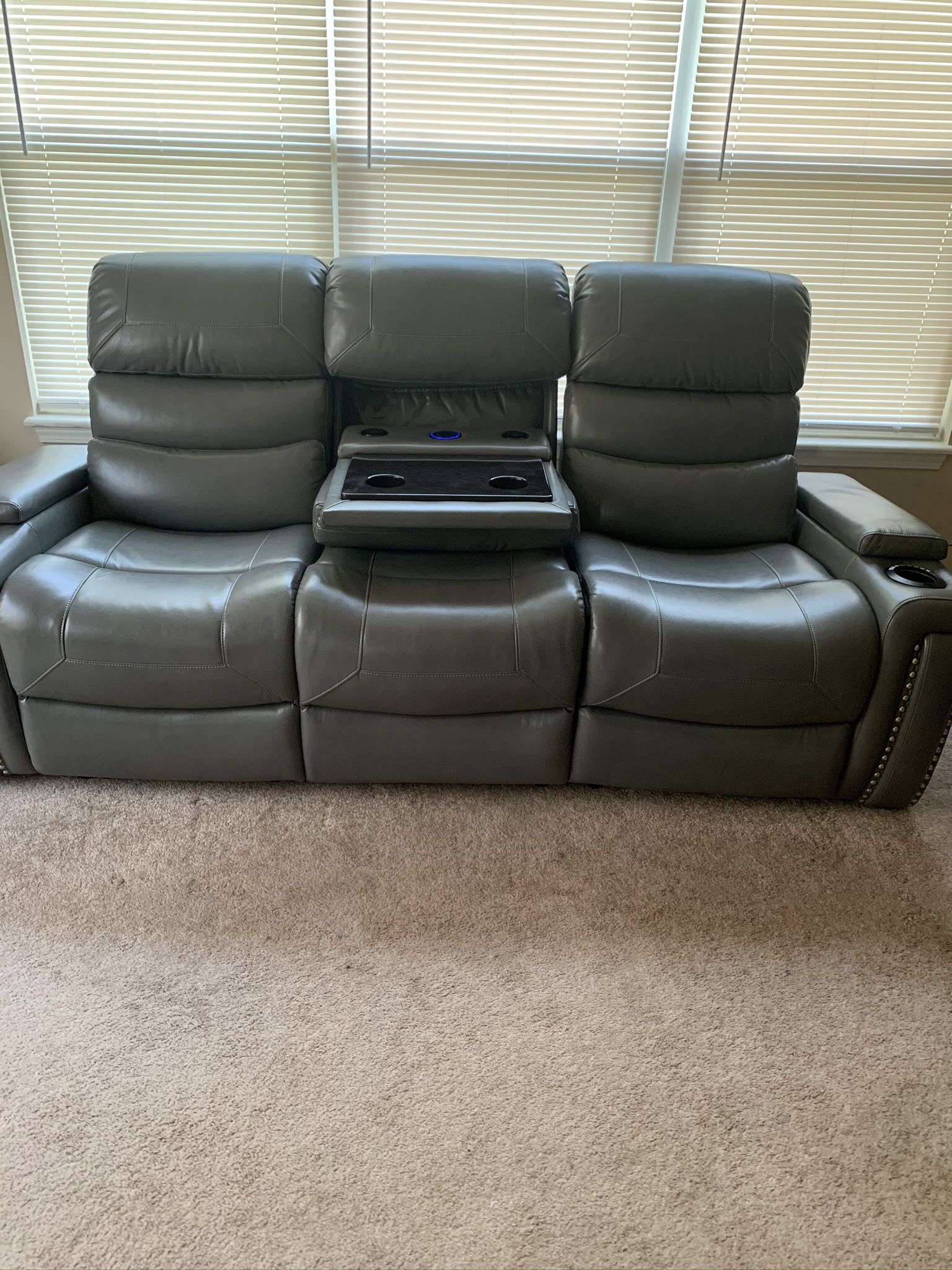 Gray Electric Leather Couch And Chair