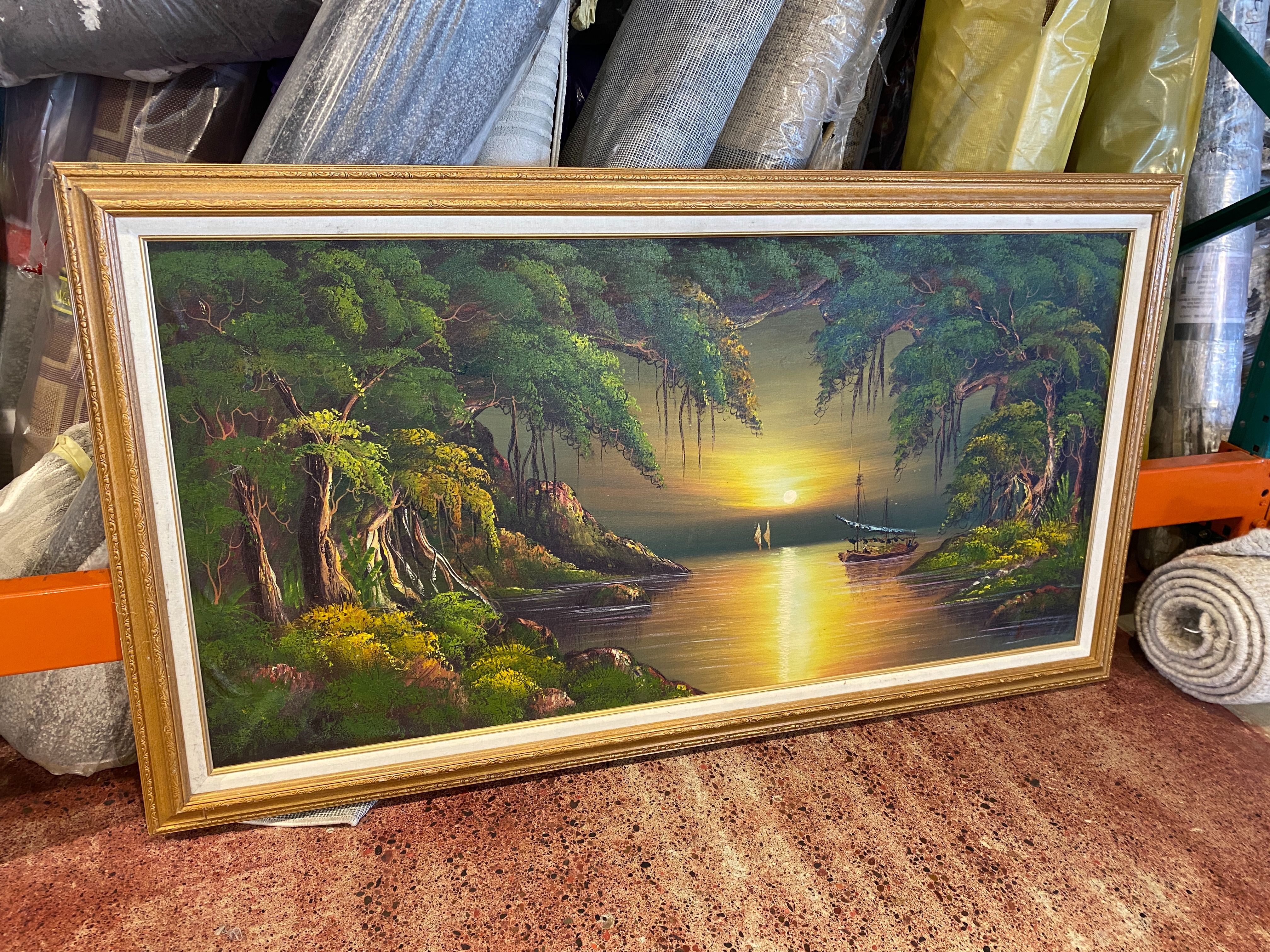 Tropical Sunset Landscape Framed Oil Painting