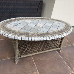 Stone mosaic oval coffee table
