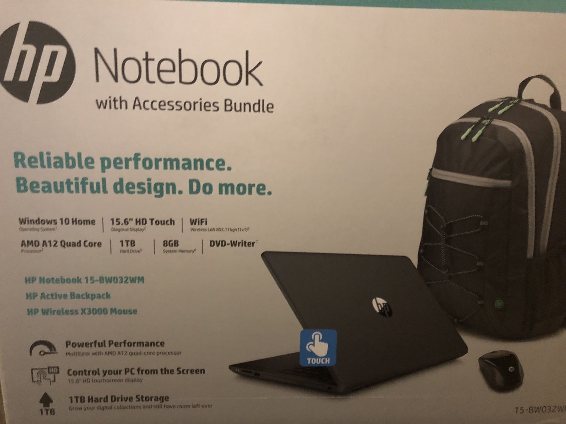HP notebook with accessories bundle (mouse and laptop backpack)