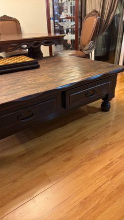 solid wood rustic coffee table with two drawers
