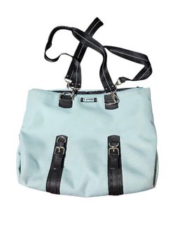 Vintage RLL Lauren Ralph Lauren Tote Bag W/ Black Leather Straps Light Blue 