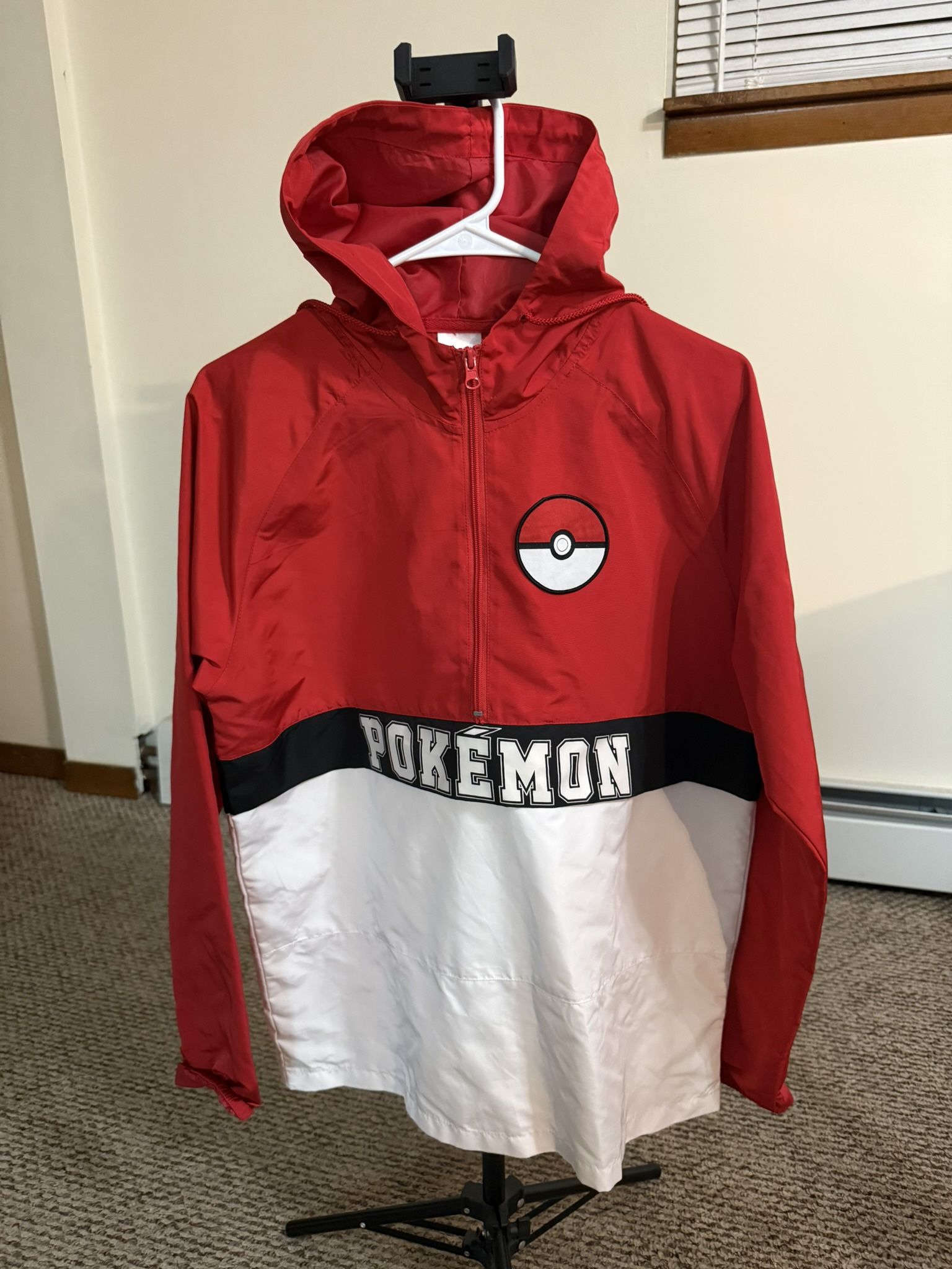Pokemon Men's Jacket Size S Trainer Hooded Anorak Windbreaker Red White
