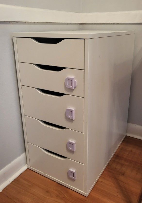 Ikea 5-Drawer White Cabinet 22 7/8D x 14 1/8W, 27 inches tall