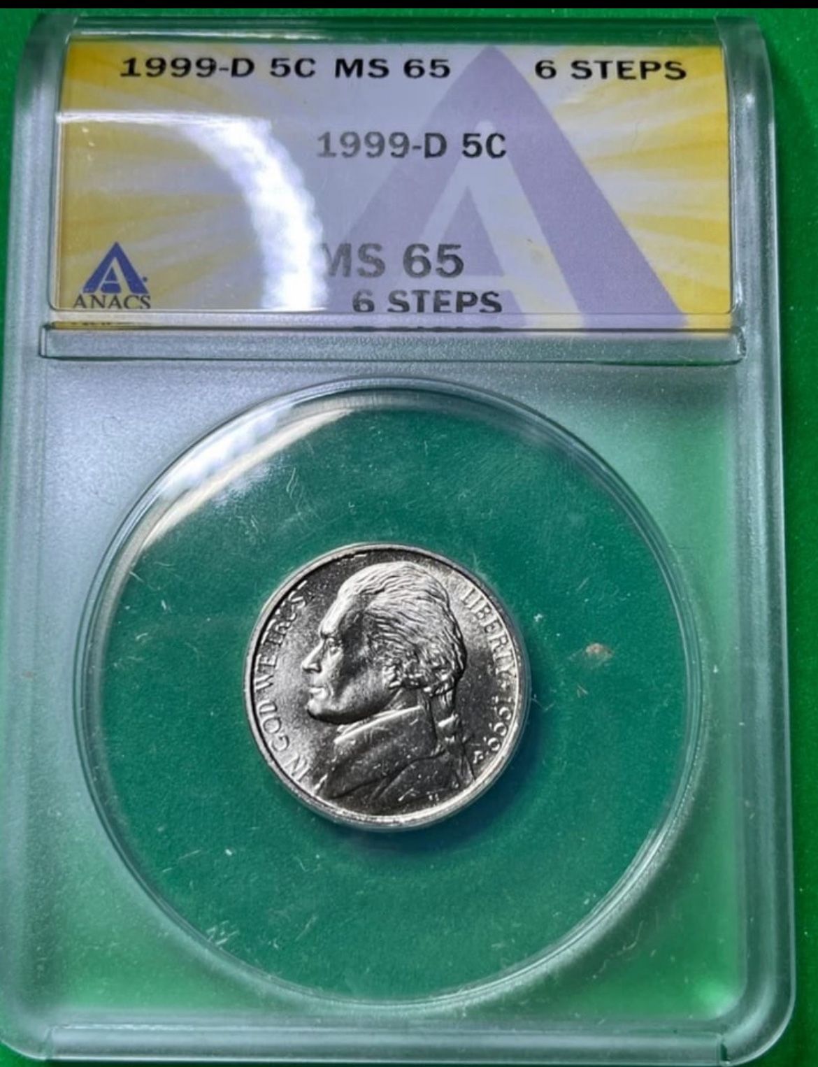 ANACS 1999 D Jefferson Nickel MS65