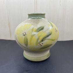 Vintage Pacific Stoneware, Inc. Pottery Vase Signed B. Welsh 1971 Yellow Flowers