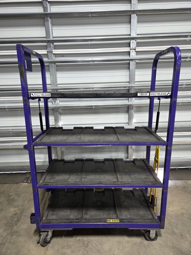 Four tiered shelf steel metal rolling caster storage cart