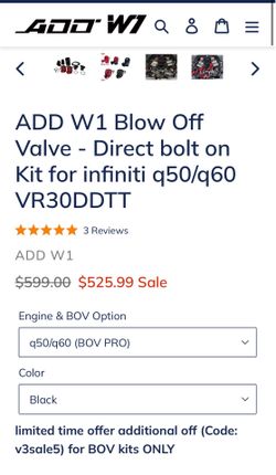 $450 Add W1 Blow Off Valve Pro For Infiniti Q50/Q60