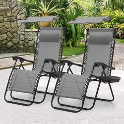 MoNiBloom Outdoor Zero Gravity Recliner Chair Set of 2 with Sunshade and Headrest, Mesh Backrest, Cup Holder and Side Table for Sports, Patio, Lawn, C